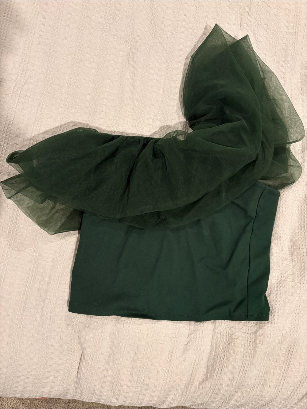 Sunday in Brooklyn Dark Green One-Shoulder Ruffle Top